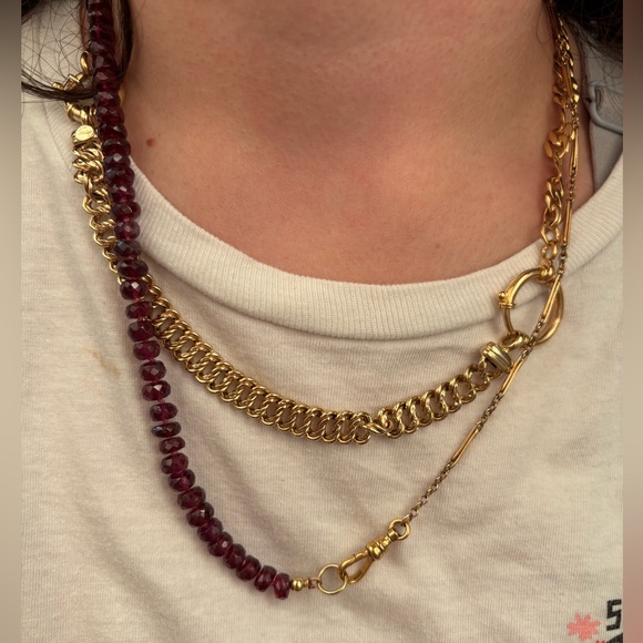 Rhodolite Garnet Hand Strung Gem Necklace With Gold Filled Antique Watch Chain - Picture 17 of 17